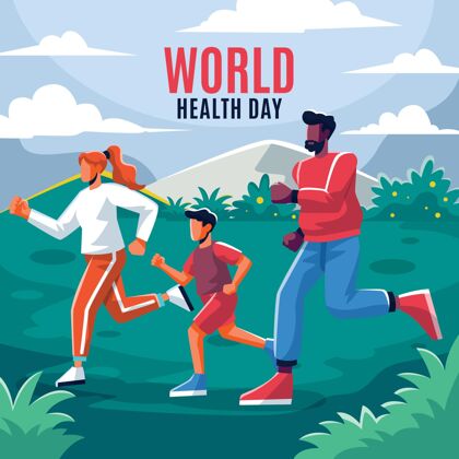 4月7日平面世界卫生日庆祝插画平面国际健康专家