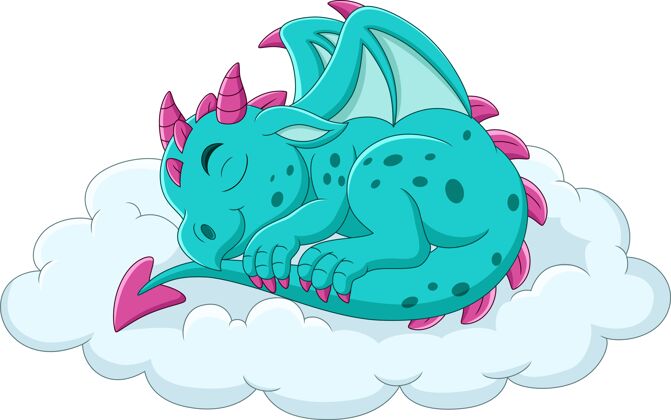 幼稚卡通宝宝蓝龙睡在云上卡通人物可爱动物