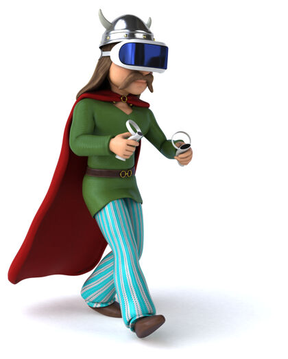 游戏有趣的三维插图高卢与虚拟现实头盔凯尔特人眼镜3d