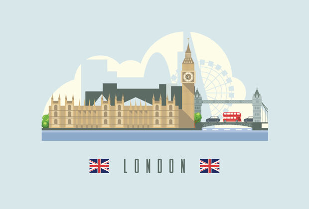 市中心伦敦天际线英格兰首都插画全景天际线城市