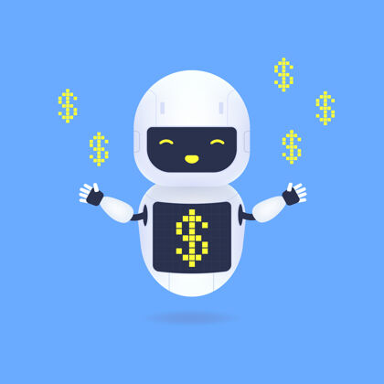 金融屏幕上有美元符号的白色友好机器人交换卡通银行