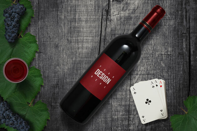 3d黑葡萄酒和卡片模型设计酒庄饮料标签