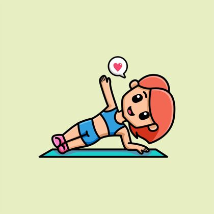 训练可爱的女孩做运动躺在垫子卡通位置健身房私人教练