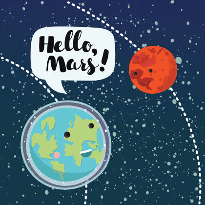 行星微笑的火星和地球在轨道上互相交谈地球学校占星术