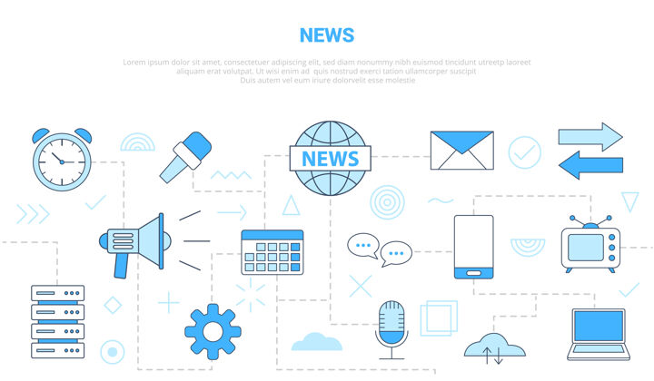 Wifi新闻媒体概念与图标集模板横幅模板网络工作