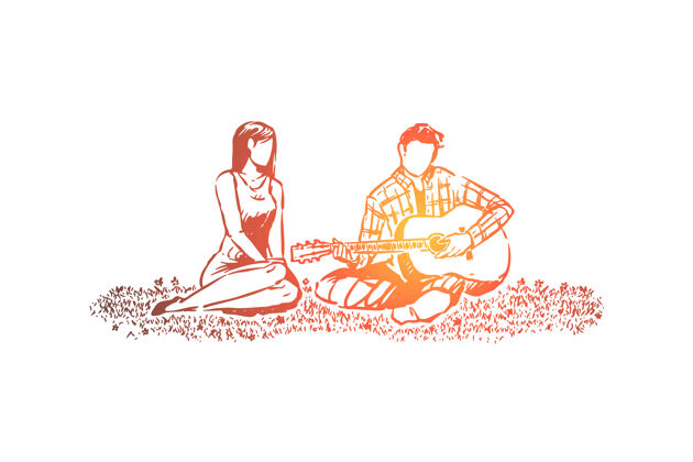 感情男女相爱 浪漫约会在公园插画音乐素描关系