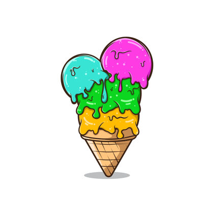 蛋卷彩色冰淇淋蛋筒插图插图食物冰淇淋