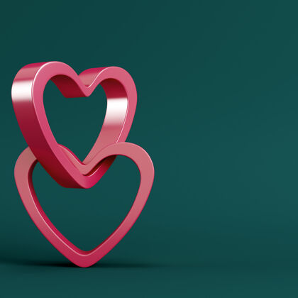 形状底座上的红色抽象心形和深绿色的圆形框架绿色情人节心形