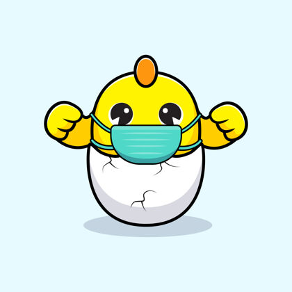 鸡可爱的小鸡戴着防毒面具活动卡哇伊流感