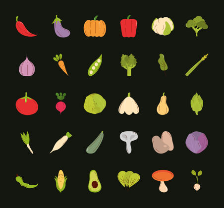 高蔬菜图标捆绑设计 食品有机健康主题插画农贸市场捆绑食品