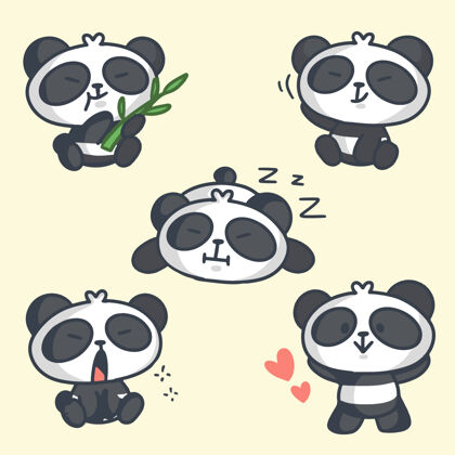 动物可爱的懒熊猫涂鸦插图绘画微笑资产