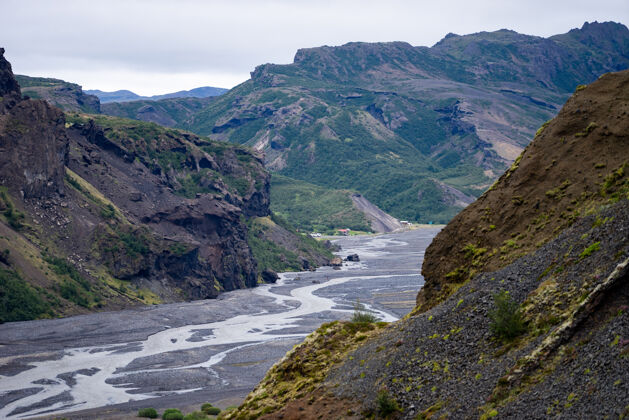 小溪索斯莫克山脉峡谷和河流景观荒野风景冰岛