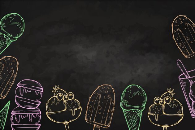 美味手绘冰淇淋黑板背景甜点美味黑板背景