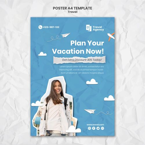 旅游旅游垂直海报模板与照片度假旅游打印模板