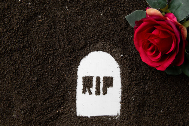 死亡黑土红花石刻俯视图爱土壤葬礼