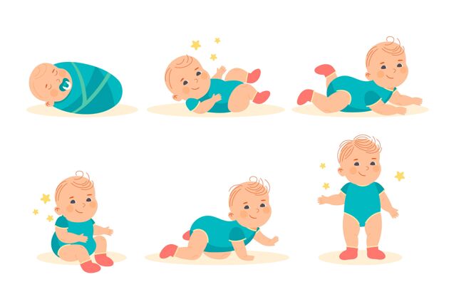 收集平面设计阶段的一个男婴插图舞台宝贝步骤