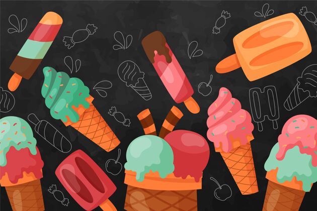 冰淇淋手绘冰淇淋黑板背景冷冻食品背景甜点