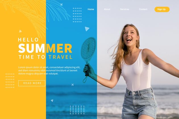 网页模板平面夏季登陆页模板与照片潜在客户捕获页季节目标页