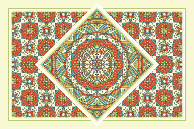 曼荼罗简单的背景与几何元素花卉民俗蜡染