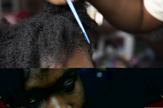 非裔美国人在美容院做头发的女人室内健康美容