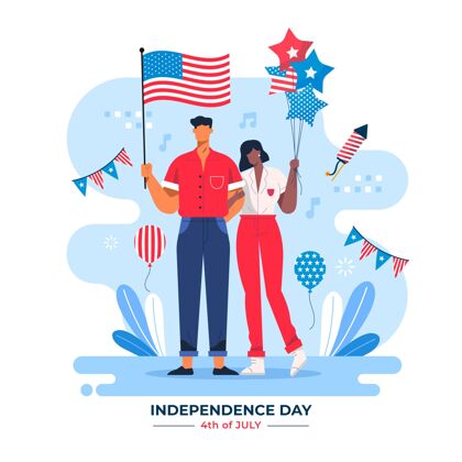 独立宣言七月四日-独立日插画美国平面设计美国