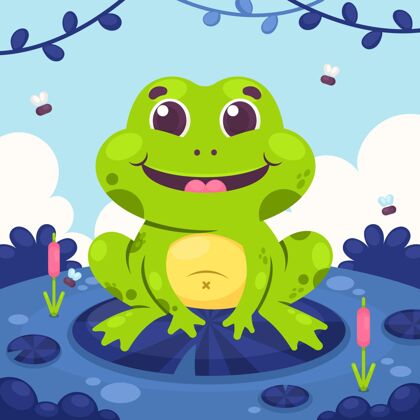 野生动物卡通可爱青蛙插画自然可爱动物