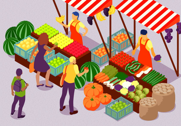 等长人们在户外农贸市场购买新鲜的水果和蔬菜蔬菜购买成分