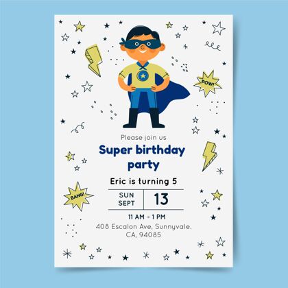 生日快乐超级英雄生日请柬模板聚会有机平面平面设计