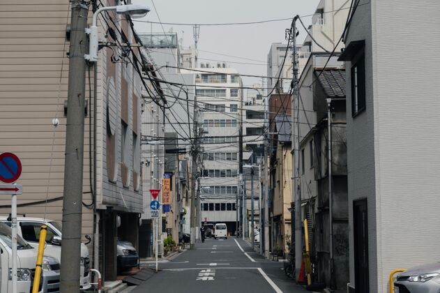 白天美丽的日本城市 空荡荡的街道日本空街大都市