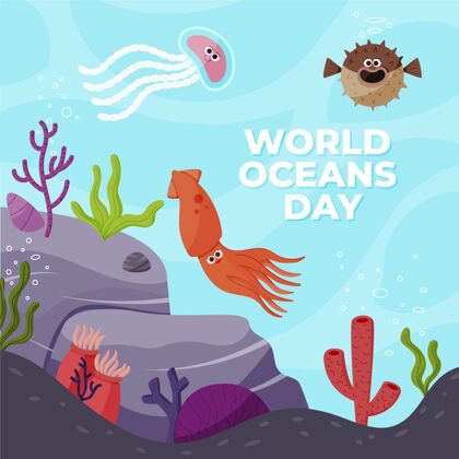 海洋日手绘世界海洋日插图海洋地球庆典