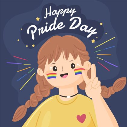 旗帜手绘骄傲日插图女同性恋变性彩虹旗