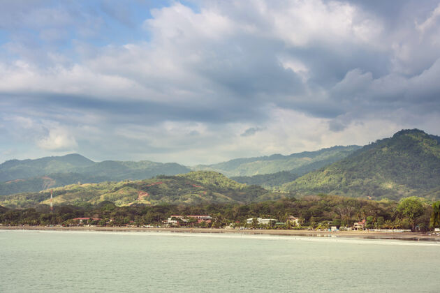 热带哥斯达黎加美丽的热带太平洋海岸蓝色风景自然
