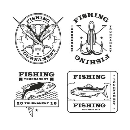 复古详细的老式钓鱼徽章收集单色复古钓鱼徽章细节