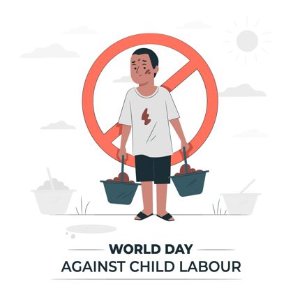 工作世界反对童工日？概念图支持一天悲伤