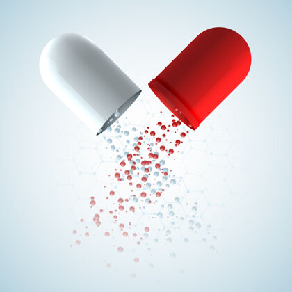 收藏医学设计海报与原来的药用胶囊组成的红色和白色部分水平医学横幅