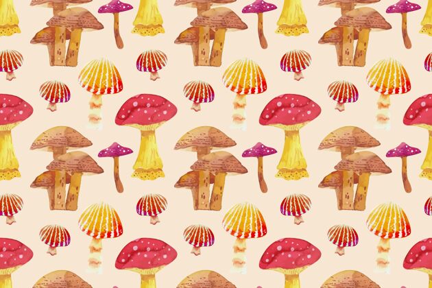 水彩图案手绘？蘑菇图案蘑菇背景水彩墙纸