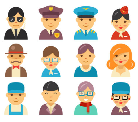 接待员航空平面头像图标平面样式插图中的机场角色飞行员游客商务