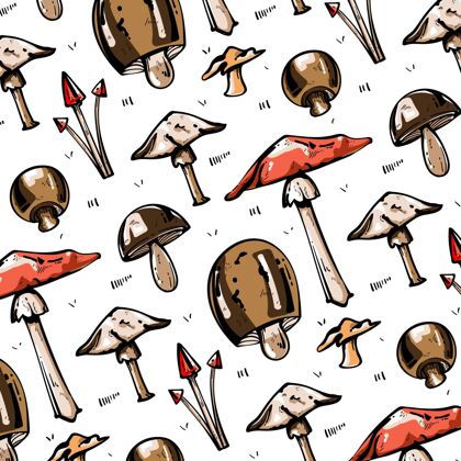 墙纸手绘蘑菇图案彩色蘑菇彩色背景