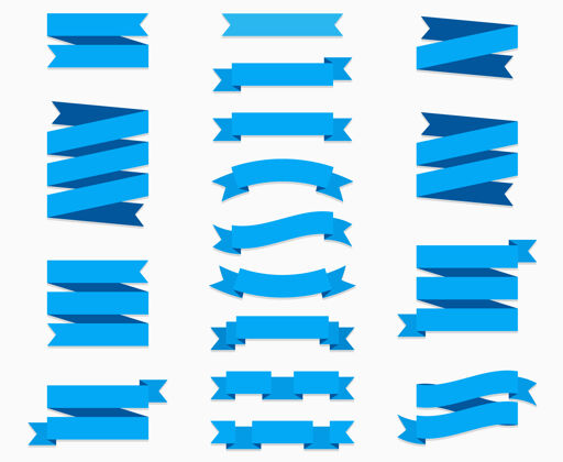 集平坦的丝带横幅平坦的白色背景上隔离 蓝色胶带插图集曲线徽章蓝色