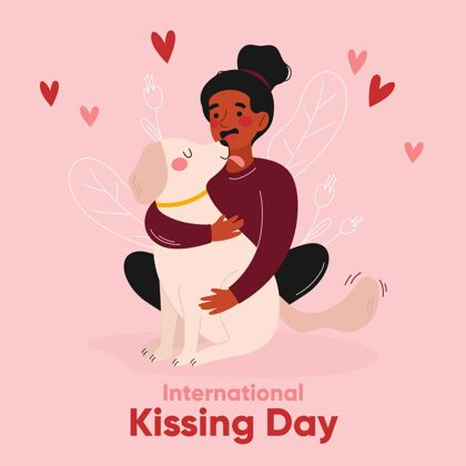情感手绘国际接吻日插画2月13日吻爱