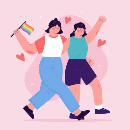 国旗有机平面女同性恋夫妇与lgbt的旗帜同性恋情侣插图