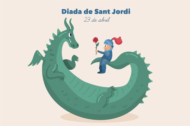 节日手绘迪亚达圣乔迪与龙和骑士插图庆祝西班牙插图