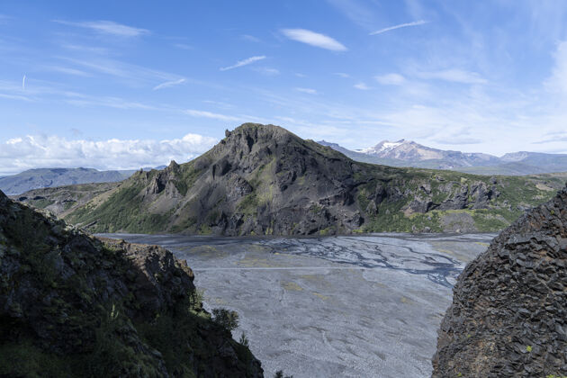 山脉白天蓝天下的青山冰岛户外风景
