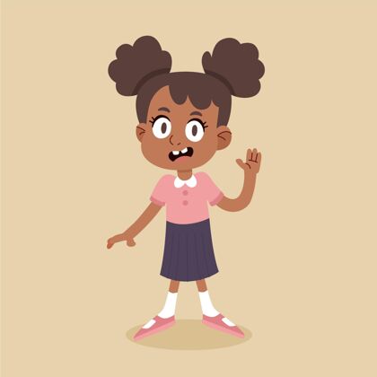 害怕卡通黑人女孩插画非洲裔美国人女孩黑色