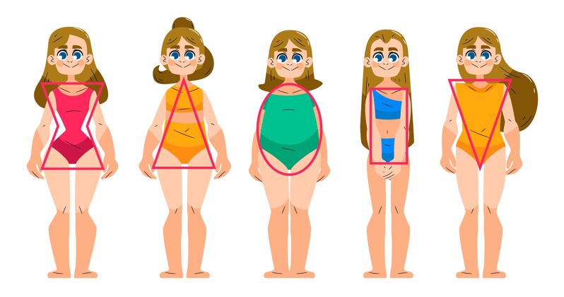 设置卡通类型的女性体型包装身体形状女性