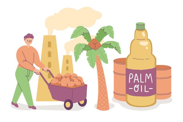 危险手绘棕榈油生产行业插图损坏工业污染