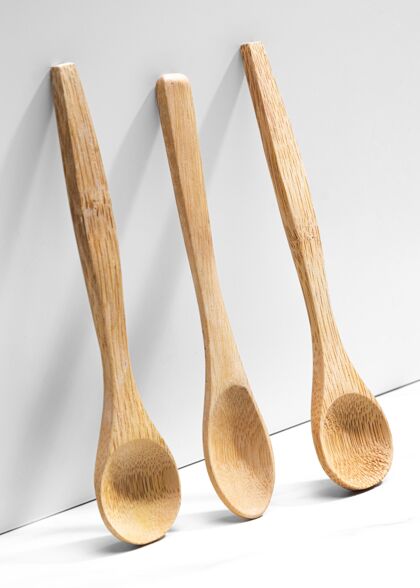木制厨具顶视图木制厨具包碗套装勺子