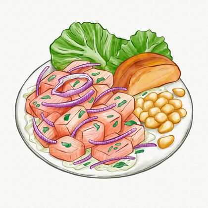 餐水彩画宿命插图美食服务课程
