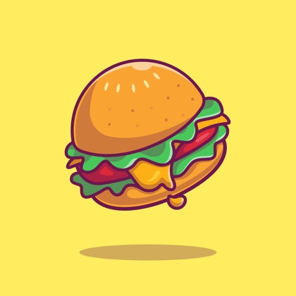 吃奶酪汉堡卡通图标插图火腿西式面包