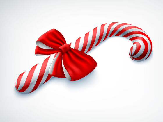 圣诞老人用白色的红蝴蝶结装饰的逼真的糖果手杖圣诞老人垃圾蝴蝶结